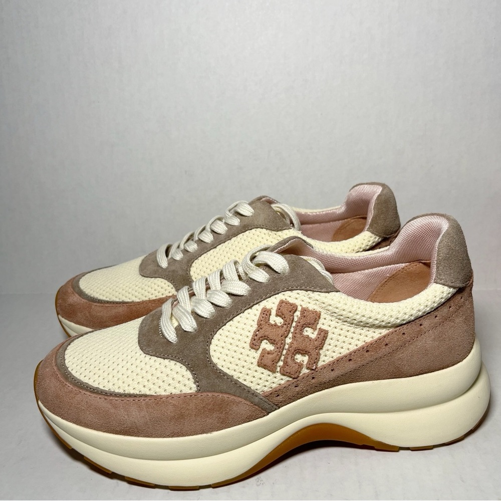 Tory Burch Women's Kick Trainer Chevron Mesh Fashion Sneaker Size 9 Pink Womens